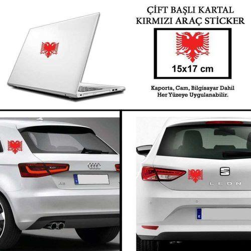 Arnavutluk Bayrak Amblemi Çift Başlı Kartal Kırmızı Araç Oto Sticker -araç Aksesuar - 15x17 Cm