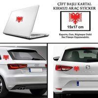 Arnavutluk Bayrak Amblemi Çift Başlı Kartal Kırmızı Araç Oto Sticker -araç Aksesuar - 15x17 Cm