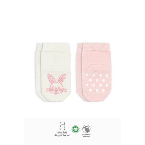 Hayvan Figürlü Kaymaz Soket Çorap 2’li Pembe Ekru, Kaydırmaz ve Yumuşak
