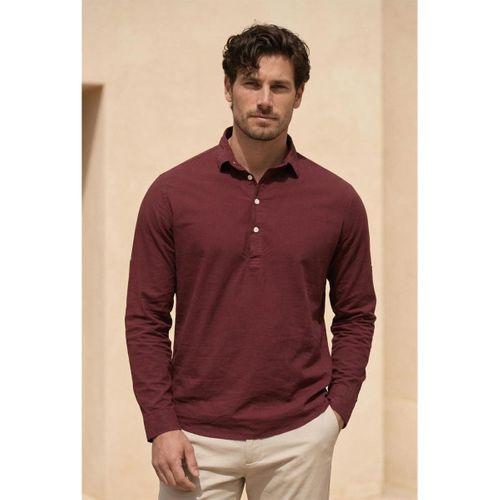 Yarım Pat Yakalı York Pamuk Kumaşlı Uzun Kollu Erkek Gömlek - Bordo
