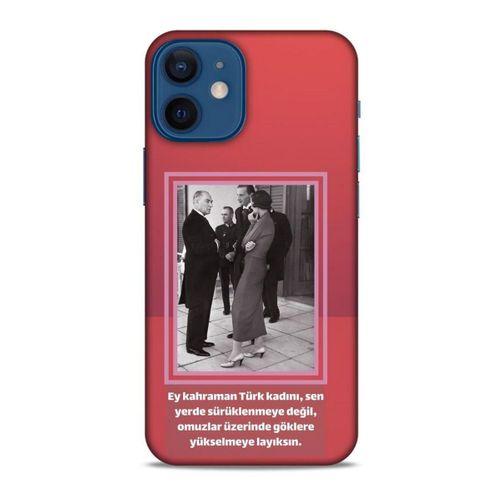 Apple iPhone 12 Mini Kılıf Atatürk (5) Koruma Kabı Açık Kırmızı