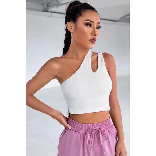 Kadın Beyaz Tek Omuz Cut Out Detaylı Crop Top Bluz