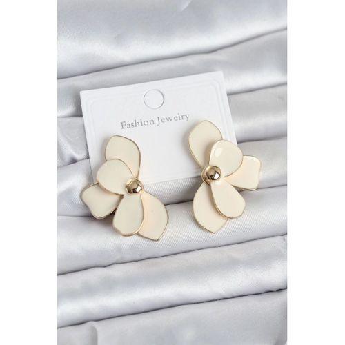 Krem Mineli Lotus Model Pirinç Kadın Küpe