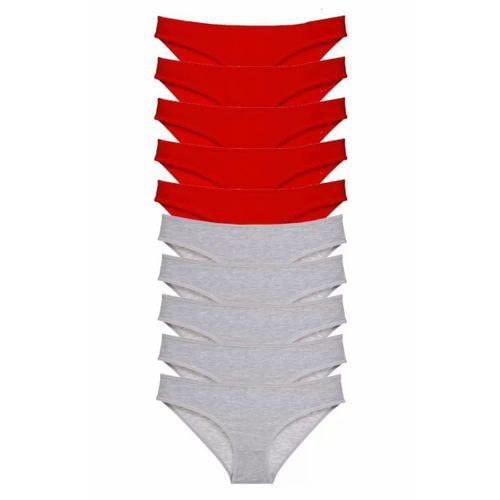 10 adet Süper Eko Set Likralı Kadın Slip Külot Kırmızı Gri