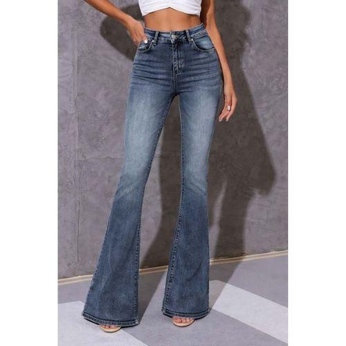 Kadın Yüksek Bel Fermuarlı İspanyol Paçalı Kot Pantolon