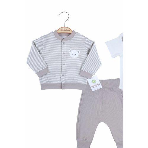 Çizgili Bear Hırkalı % 100 Pamuk Erkek Bebek Takım