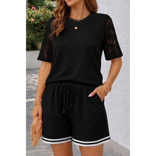 Kadın Kısa Kollu Bisiklet Yakalı Waffle Bluz Ve Short Ikili Takım