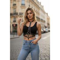 Siyah Kadın Kemer Zincir Detaylı Zımbalı Vücut Aksesuarı - Brf13