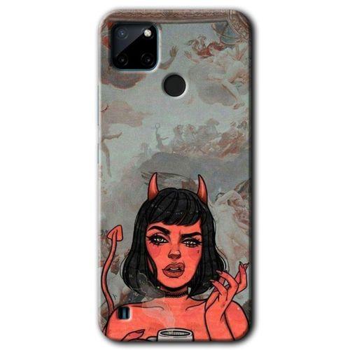 MRCİLETİSİM Realme C21 Kılıf HD Desen Baskılı Arka Kapak + Temperli Cam - Devil Girl