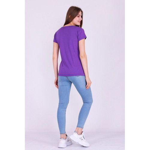 Mor Renk %100 Pamuk Bisiklet Yaka Basic Baskısız Kadın Örme Kısa Kollu Tshirt