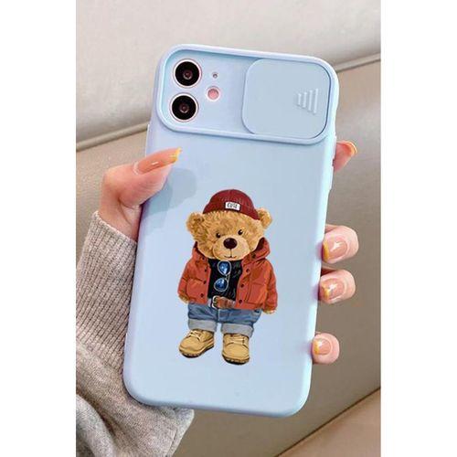 Slider Koruma Kapaklı iPhone 11  Teddy Bear Desenli Telefon Kılıfı