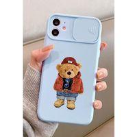 Slider Koruma Kapaklı iPhone 11  Teddy Bear Desenli Telefon Kılıfı