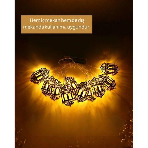 Ramazan Işıkları Pilli Altın Fener Tasarımlı Dekoratif Led Aydınlatma