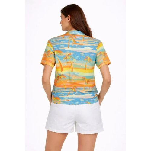 Yazlık Tropikal Desenli Gömlek Şort Takım Rahat Kalıp Tatil Kombin  - Desenli