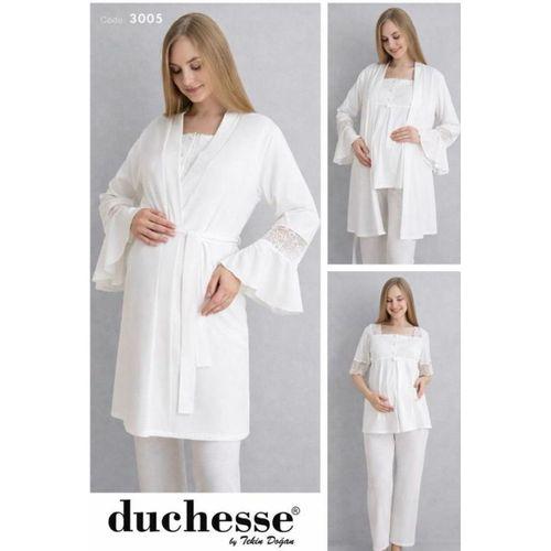 Duchesse 3005 Ekru 3 Lü Hamile Lohusa Pijama Sabahlık Tk