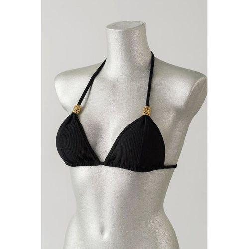 Siyah Pedli Üçgen Bikini Üstü Halter Bağlamalı Aksesuarlı Esnek Kumaş Kadın Mayo Üstü
