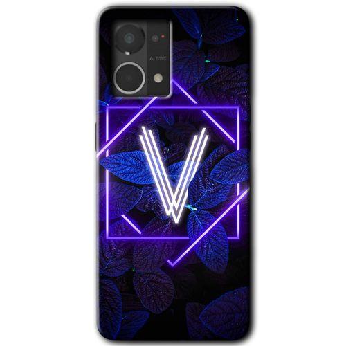 MRCİLETİSİM Oppo Reno 7 4G Kılıf HD Desen Baskılı Arka Kapak+Temperli Cam - Dark Neon Yaprak V Harfi