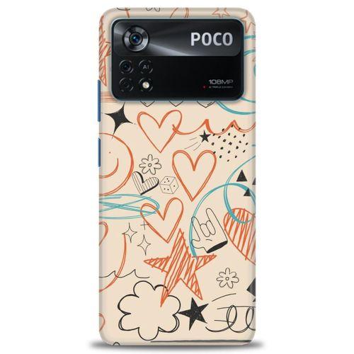 Xiaomi Poco X4 Pro 5G Kılıf HD Baskılı Kılıf - Notalar Turuncu + Tam Ekran Koruyucu