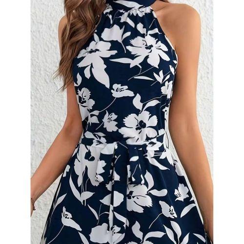 Kadın Omuzlardan Açık Balıkçı Yakalı Kuşaklı Desenli Kısa Süprem Elbise