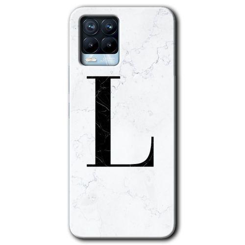 MRCİLETİSİM Realme 8 Pro Kılıf Baskılı Kapak - Beyaz Mermer Desenli L Harfi + 5D Tam Kaplayan Cam