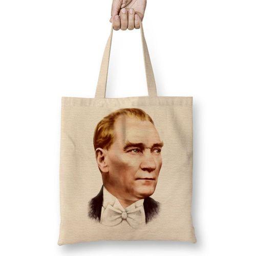 Mustafa Kemal Atatürk 02 Bez Çanta Uzun Saplı