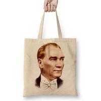 Mustafa Kemal Atatürk 02 Bez Çanta Uzun Saplı