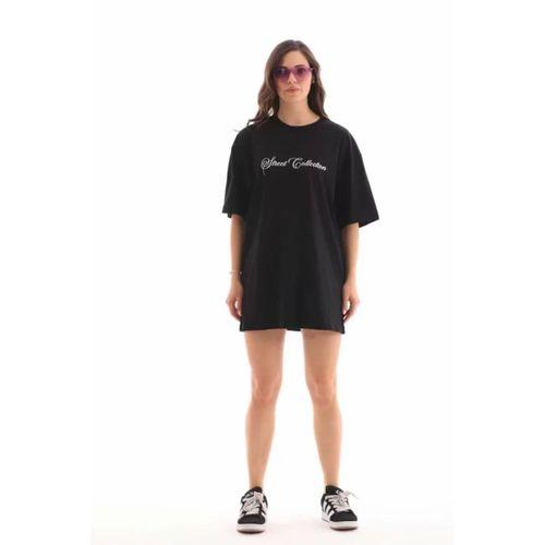 Pilelistore Unisex Bisiklet Yaka Baskılı Oversize T-Shirt - Siyah