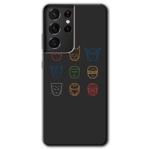 Galaxy S21 Ultra Kılıf HD Desen Baskılı Arka Kapak - Avengers Minimalism + Kırılmaz Cam