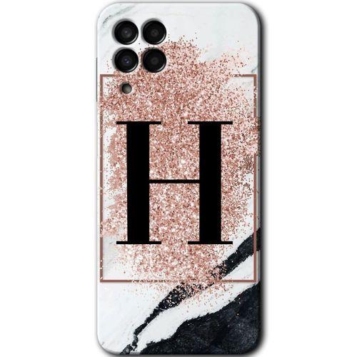 Samsung Galaxy M33 HD Baskılı Kılıf + 9D Tam Ekran Koruyucu - Pembe Mermer Desenli H Harfi
