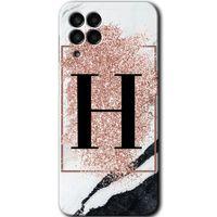 Samsung Galaxy M33 HD Baskılı Kılıf + 9D Tam Ekran Koruyucu - Pembe Mermer Desenli H Harfi