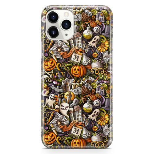 Apple iPhone 11 Pro Kılıf Cadılar Bayramı Doodle Arka Kapak Koruma Desenli Full Koruyucu