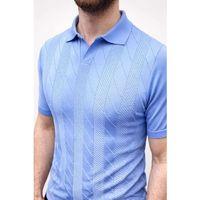 Erkek Yazlık Triko Dokuma Tişört Kısa Kol Polo Yaka T-Shirt - Bebek Mavisi