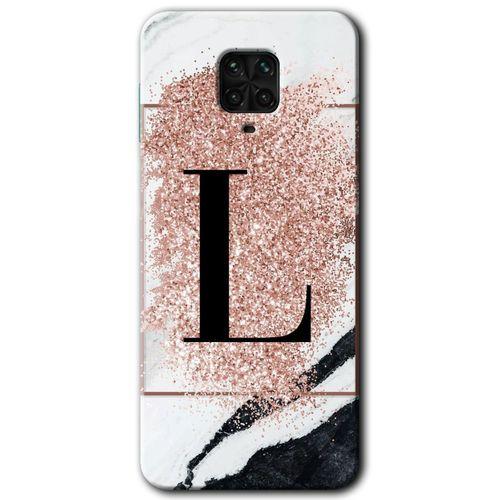 MRCİLETİSİM Xiaomi Redmi Note 9 Pro Kılıf Baskılı Kapak - Pembe Mermer Desenli L Harfi + 5D Tam Kaplayan Cam