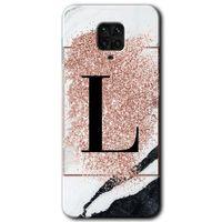 MRCİLETİSİM Xiaomi Redmi Note 9 Pro Kılıf Baskılı Kapak - Pembe Mermer Desenli L Harfi + 5D Tam Kaplayan Cam