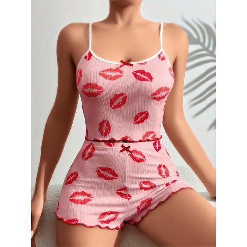 Pamuklu Kiss Öpücük Desen Pembe Şortlu Pijama Takımı