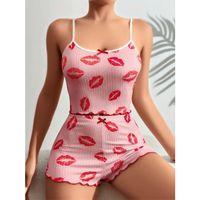 Pamuklu Kiss Öpücük Desen Pembe Şortlu Pijama Takımı