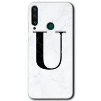 MRCİLETİSİM Huawei Y6P Kılıf HD Desen Baskılı Arka Kapak + Temperli Cam - Beyaz Mermer Desenli U Harfi