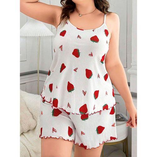 Büyük Beden Çilek Desen Pamuklu Şortlu Pijama Takımı