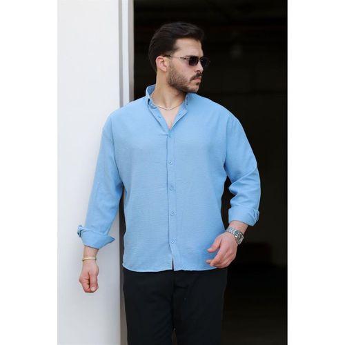 Yumuşak Dokulu Yarım Oversize Erkek Gömlek - Soğuk Mavi