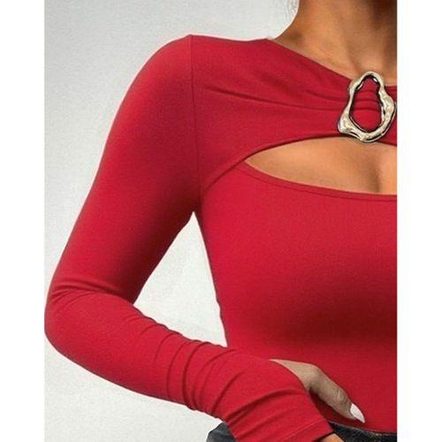 Kadın Uzun Kollu Bisiklet Yaka Göğüs Dekolteli Viskon Bluz