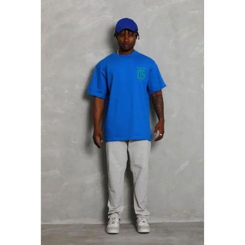 Erkek Baskılı T-Shirt Kısa Kol Bisiklet Yaka Regular Fit Rahat Kalıp Günlük Tişört - Saks Mavisi