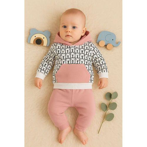 Minik Ayıcıklar Desenli 2'li % 100 Pamuk Kız Bebek Takımı