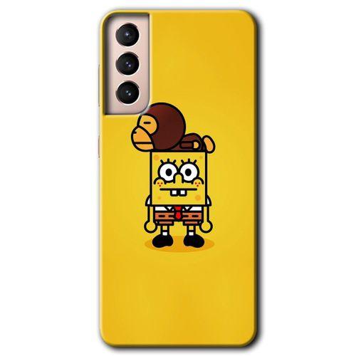 MRCİLETİSİM Samsung Galaxy S21 Kılıf HD Desen Baskılı Arka Kapak + Temperli Cam - Sünger Bob