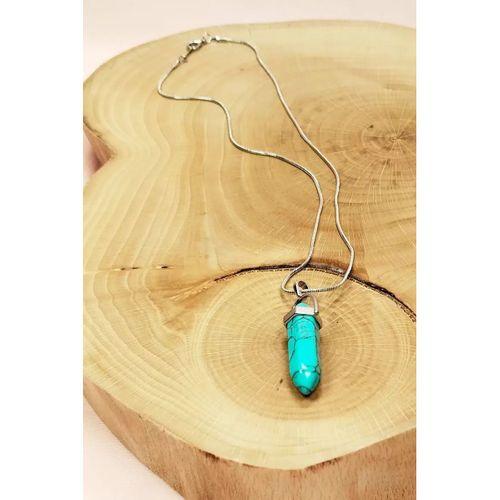 Turkuaz Doğal Taşı Zincirli El Yapımı Kolye Uç: 3 cm Zincir: 20 cm Kutulu