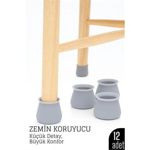TransForMacion Masa ve Sandalye Ayak Koruyucu Silikon Zemin Koruyucu GRİ 12 ADET 721127