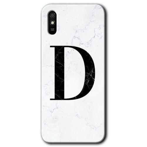 Xiaomi Redmi 9A HD Baskılı Kılıf + 9D Tam Ekran Koruyucu - Beyaz Mermer Desenli D Harfi