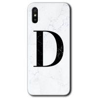 Xiaomi Redmi 9A HD Baskılı Kılıf + 9D Tam Ekran Koruyucu - Beyaz Mermer Desenli D Harfi