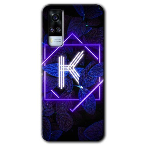 Vivo Y31 2021 Kılıf HD Desen Baskılı Arka Kapak - Dark Neon Yaprak K Harfi + Kırılmaz Cam