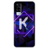 Vivo Y31 2021 Kılıf HD Desen Baskılı Arka Kapak - Dark Neon Yaprak K Harfi + Kırılmaz Cam