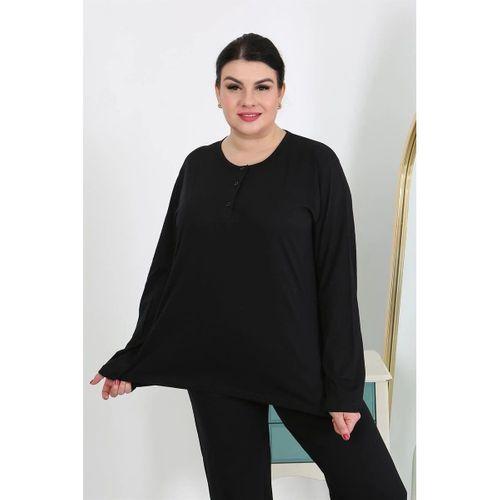 Kadın Büyük Beden Uzun Kol Penye Pijama Takımı Siyah